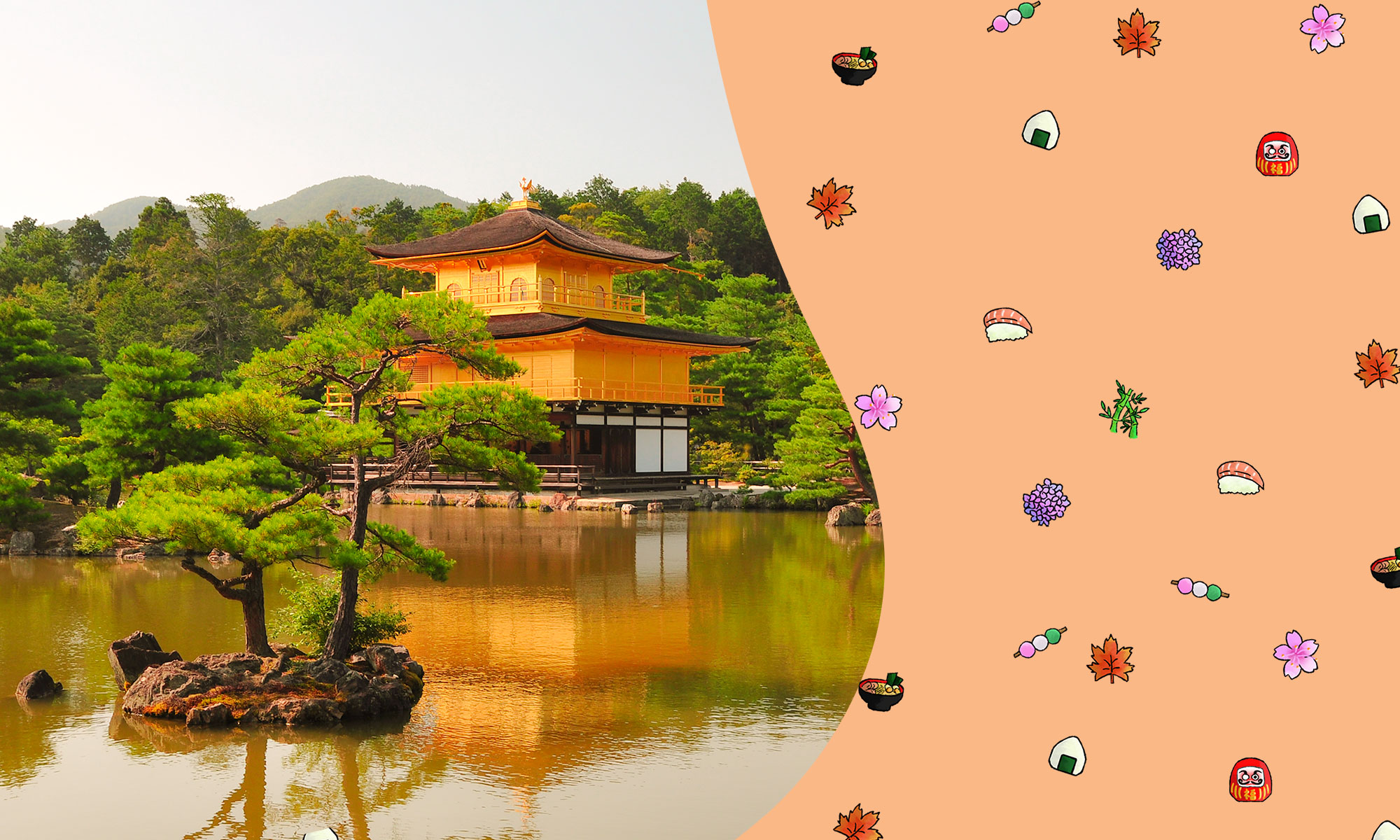 Japan Ryotei quinta immagine. Japan Ryotei pattern arancio e Kinkaku-ji di Kyoto
